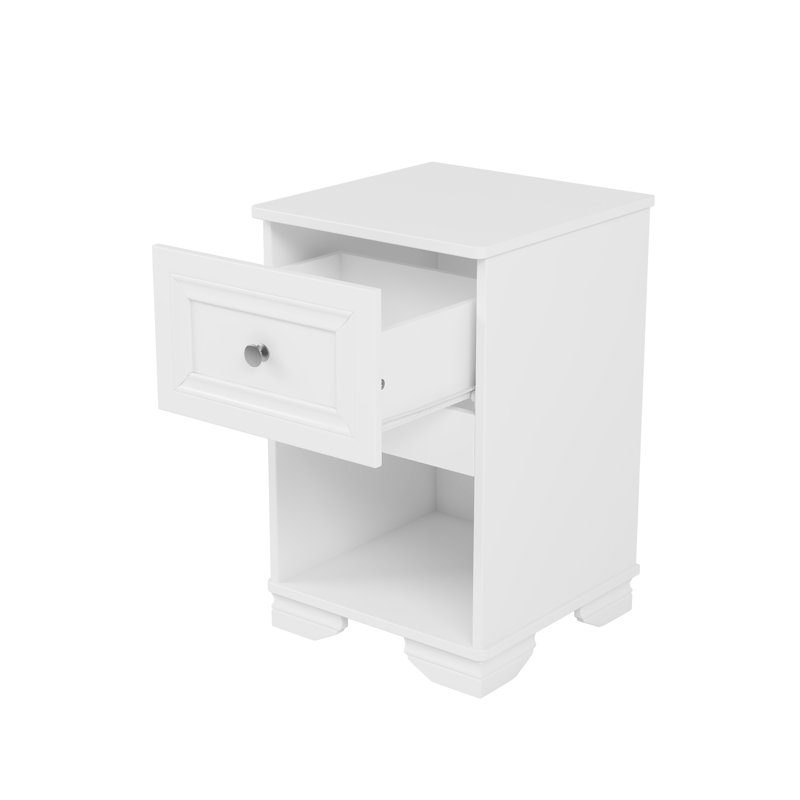 Table de chevet de chambre à coucher avec design rétro élégant, table de chevet blanche avec poignée en métal et tablette de tiroir pour la chambre à coucher,