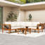 Ensemble de conversation modulaire en L 4 pièces en bois d'acacia avec table basse et coussins pour patio, terrasse ou bord de piscine-132686192