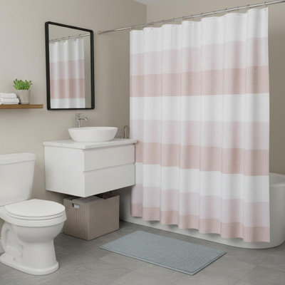 72" White And Pink Striped Shower Curtain