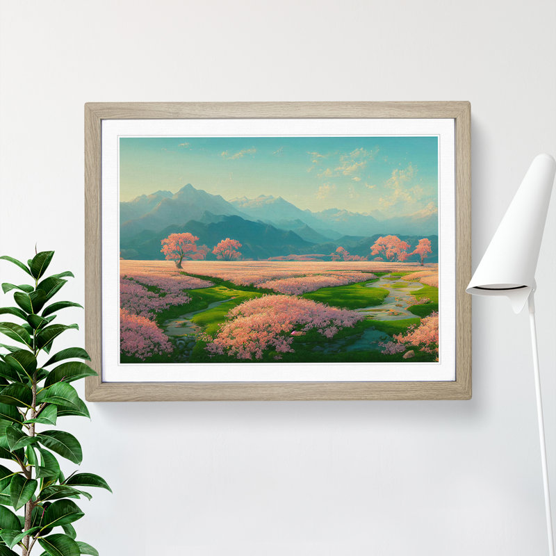Spring Landscape Mountains - Single Picture Frame Print, 25cm H x 34cm W x 2cm D, Oak