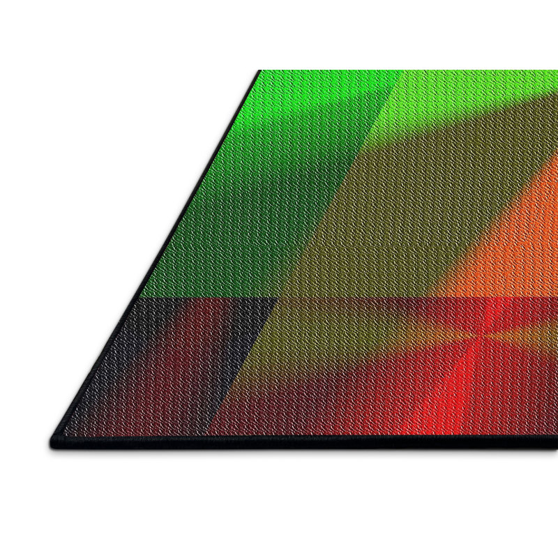 Tapis vert/rouge/orange à motifs, Rectangle 5 pi x 7 pi