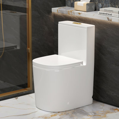 Yingze Modern Compact One‑Piece Toilet, 12" Rough‑In, 20‑Inch Short Depth for Small Tiny Bathroom, Dual Flush 1/1.28 GPF, Double Cyclone Flushing, Fully Skirted, Soft Close Seat Included, White