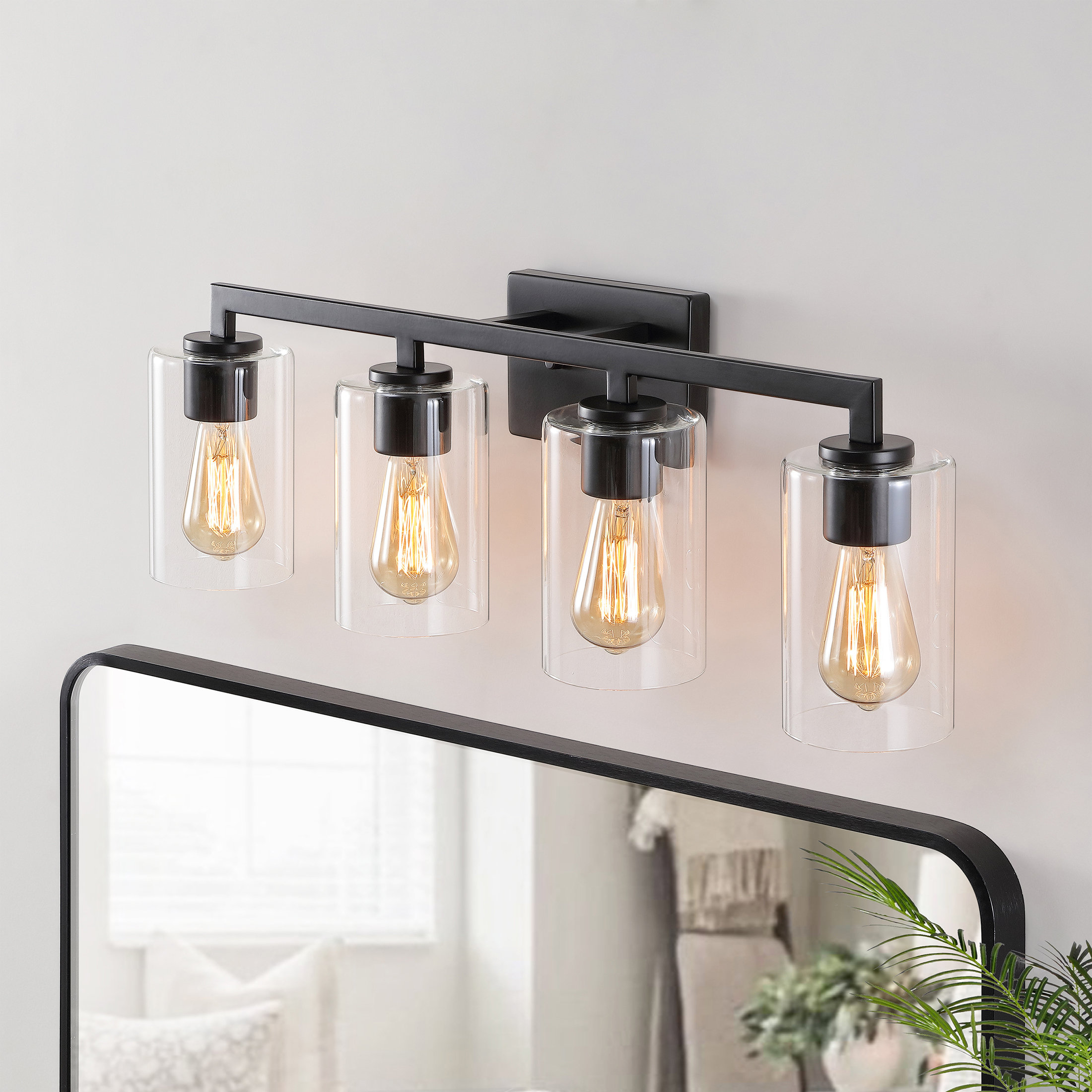Ebern Designs 4-light Matte Black Vanity Light With Clear Glass Shade ...