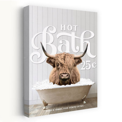 Highland Hot Bath Whimsical Contemporary Cow Art