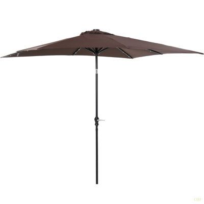 Parasol solaire de 9 pi x 7 pi Outsunny, parasol de patio éclairé à DEL pour table ou base avec inclinaison et manivelle, parasol d'extérieur pour jardin, terrasse, cour, piscine, plage