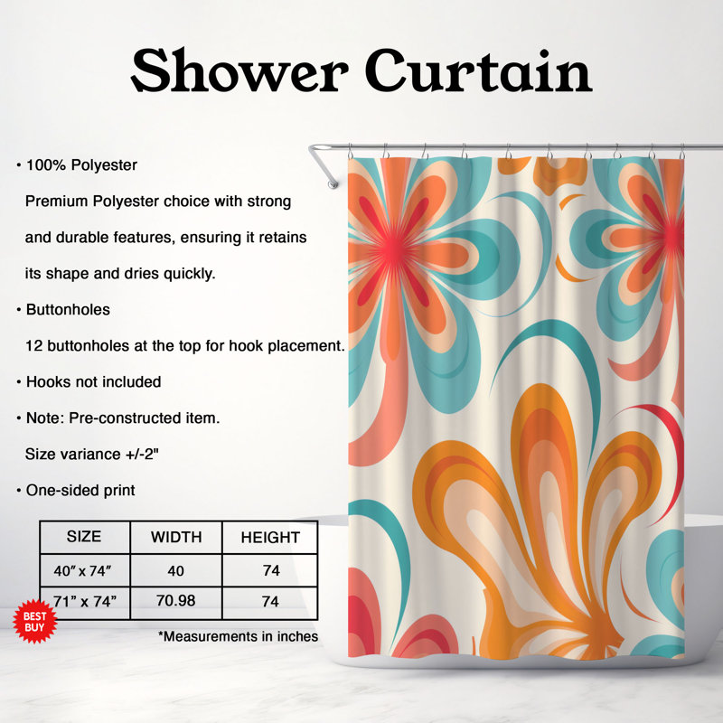 Rideau de douche 1 pièce Vintage Funk Swirl, H 74 po x l 40 po