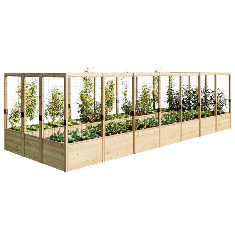  Raised Garden Bed with Deer-Proof Fence, 7.5 W x 20 D x 1.6H Outdoor Wooden Planter Box with 19″ Deep Growing Bed