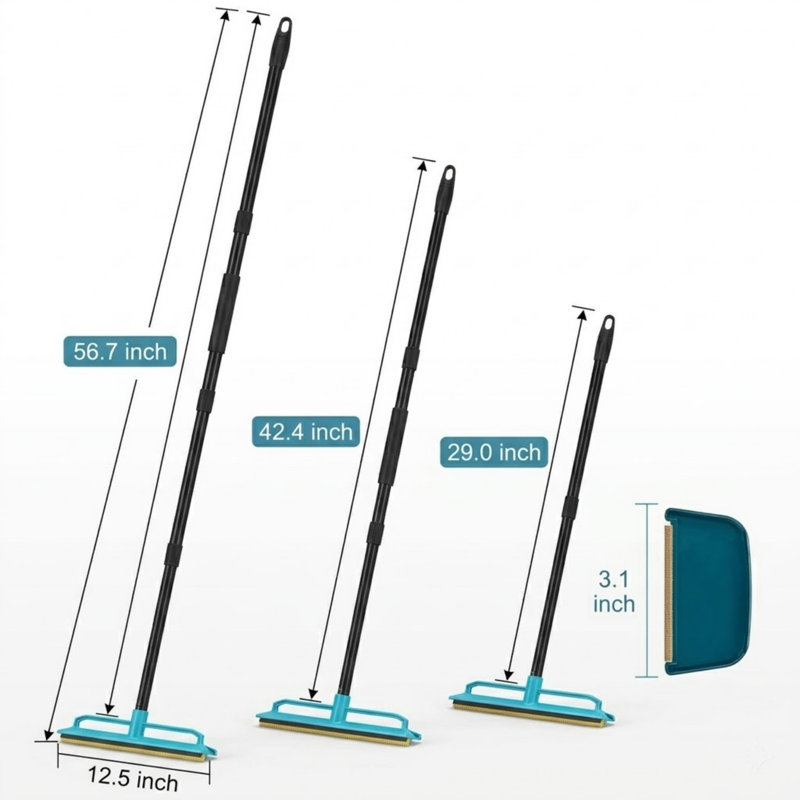 Balai d'épilation réutilisable pour animal de compagnie avec une longue manche de 56 po, un outil de ratissage de tapis pour les poils de chat et de chien