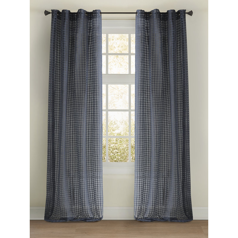 Check Sheer Curtain, 52" W x 118" L, Blue