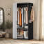 Armoire métallique autoportante avec rideau transparent, tringle amovible, étagère centrale, 4 crochets latéraux, rangement de vêtements pour chambre, dressing, appartement