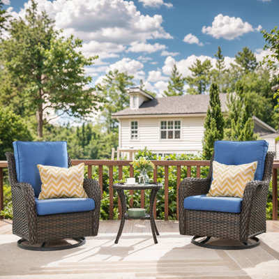Wendye Wicker Swivel Glider Chair & Side Table Set With Water-Resistant Olefin Cushions by Winston Porter