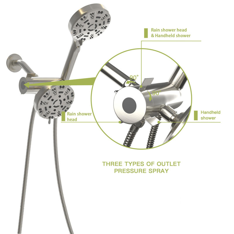 Multi-functional dual shower head shower, Brushed Nickel