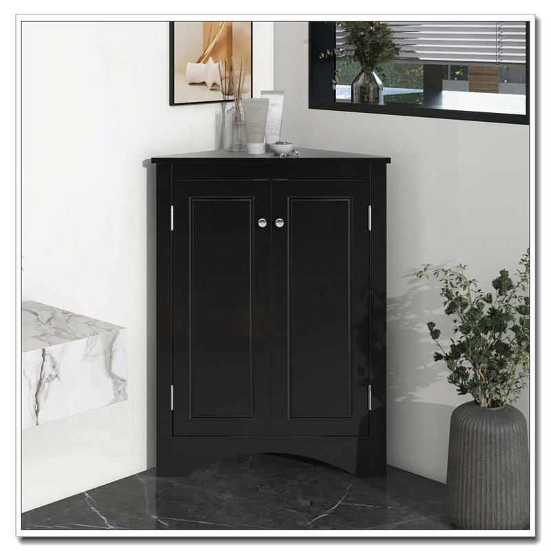 Corner Bathroom Storage Cabinet with Adjustable Shelves, Black