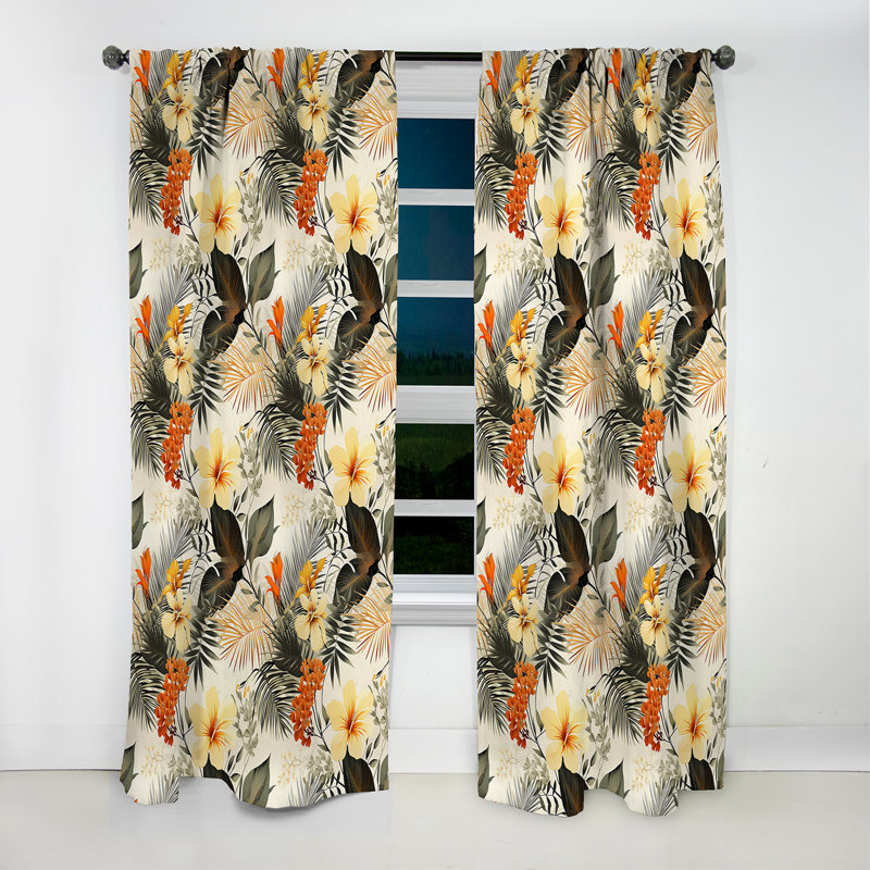 Motif tropical à géométrie naturelle - Rideau floral - Rideau occultant floral - 1 panneau, L 52 po x L 108 po