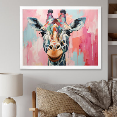 Portrait de girafe brune et rose - art mural girafe