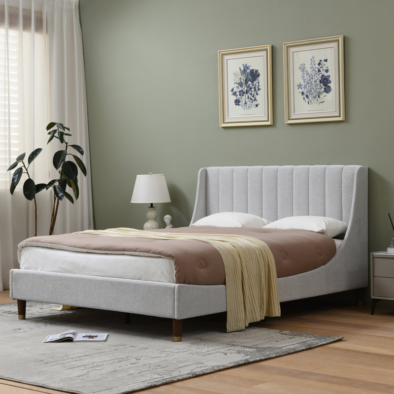 Linvel Upholstered Wingback Platform Bed, Off White, Full / Double
