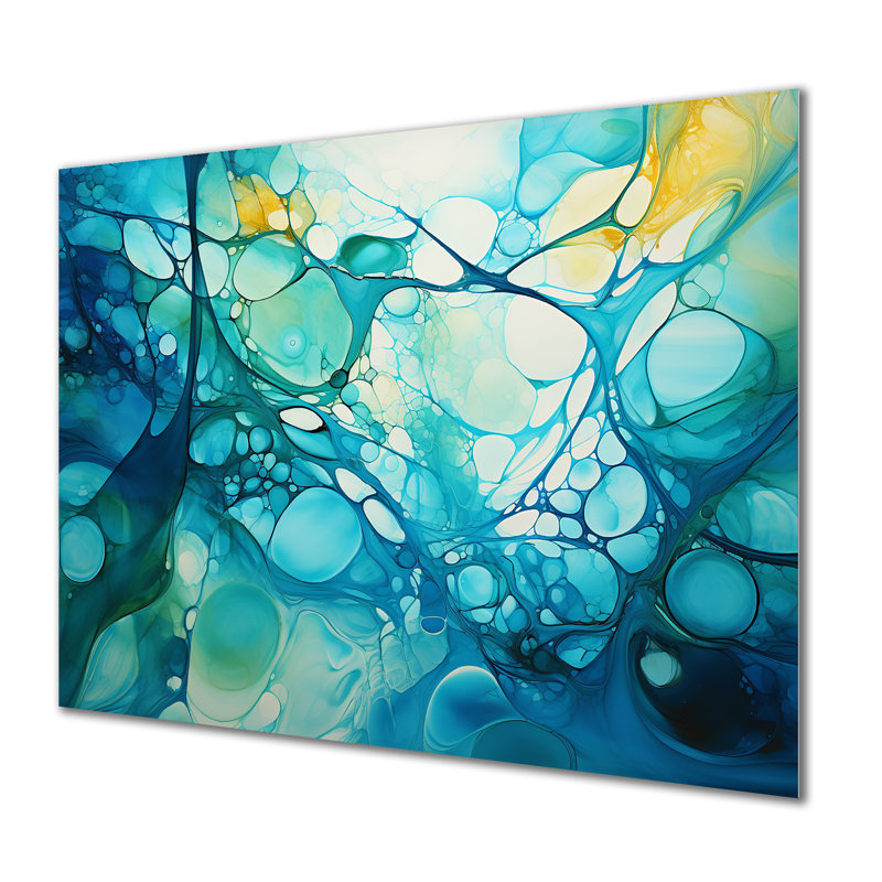 Green And Yellow Gleaming Ink III - Abstract Collages Metal Wall Art MT131614, 16" H x 32" W x 1" D