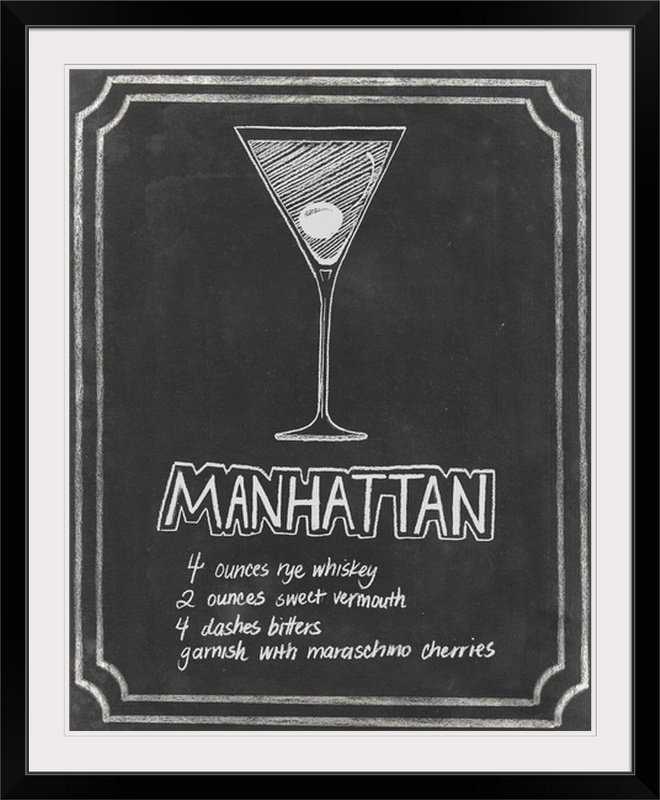« ii », affiche rétro dépilé Chalkboard Cocktails, Cadre noir, H 28 po x l 24 po x P 1 po