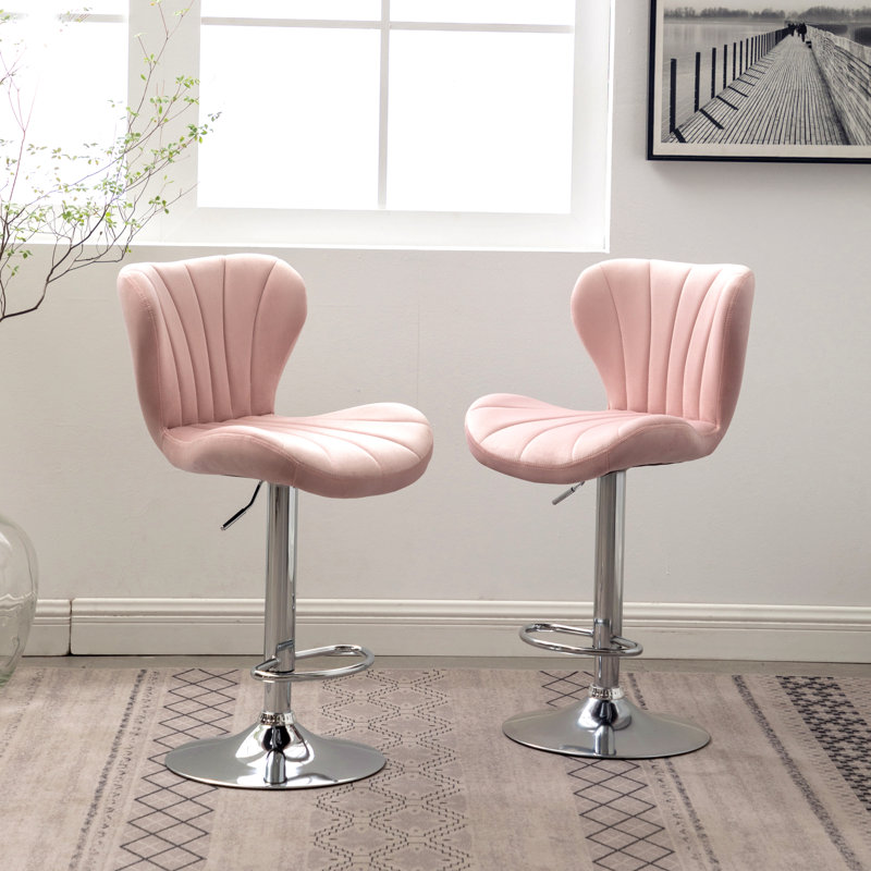 Ellston Upholstered Adjustable Swivel Barstools, Set Of 2, Pink