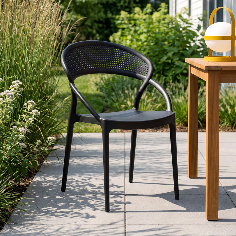 Farrah Stacking Patio Dining Armchair, Black