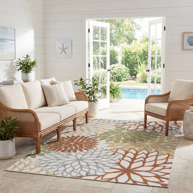 Chazney Floral Indoor/Outdoor Area Rug, Rectangle 3'6" x 5'6"