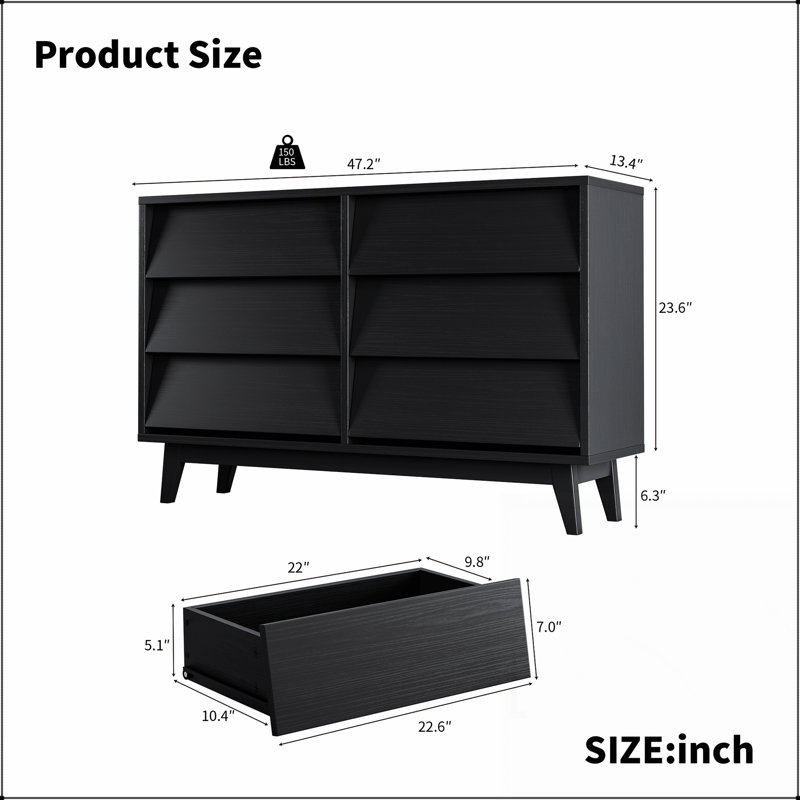 Commode double à 6 tiroirs de style rétro avec design biseauté, parfaite pour le rangement élégant et la décoration intérieure
