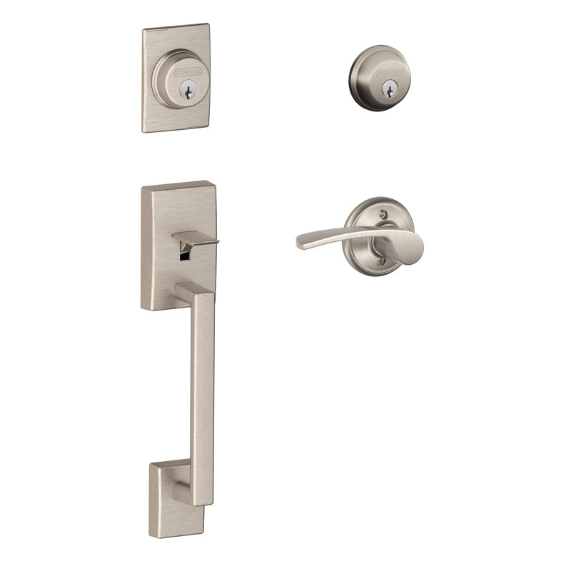 Century Handleset with Deadbolt and Merano Door and Rosette, Satin Nickel, Left Hand