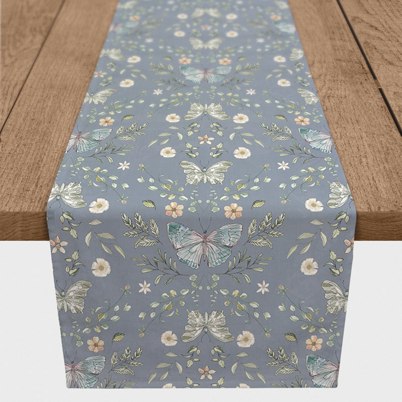 Anyela Rectangle Floral Polyester Table Runner, 90" L x 16" D, Blue