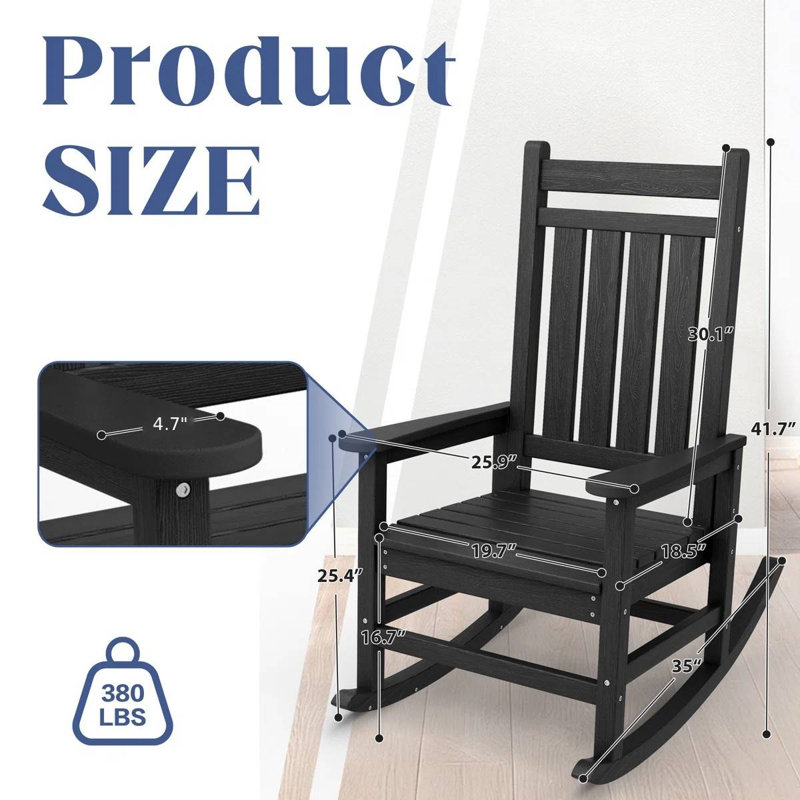 Wolak HDPE Rocking Adirondack Chair(Set Of 2), Black