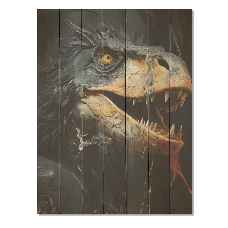 Gris dinosaure gris - dinosaure sur bois, H 40 po x l 30 po