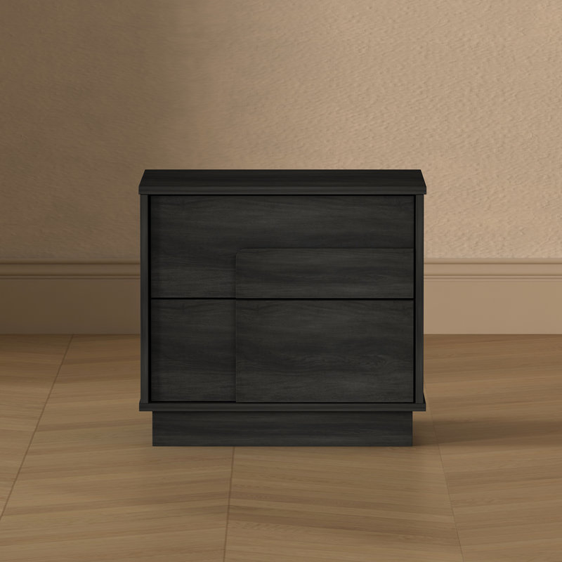 Table de chevet moderne 22 po Horizon avec assemblage facile et 2 tiroirs pleine extension gris anthracite, Gris anthracite