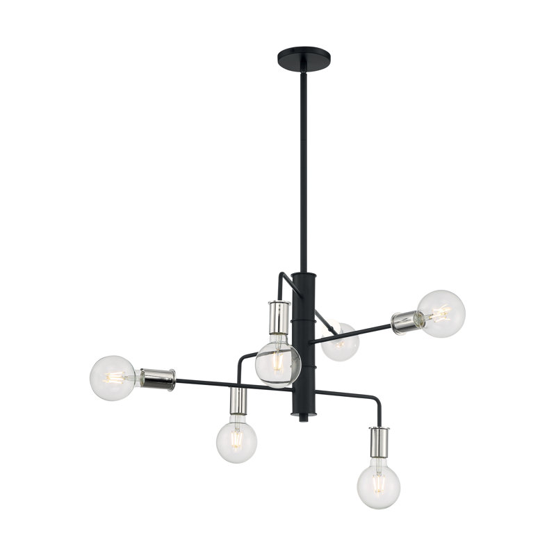 Avriana 6 - Light Dimmable Sputnik Modern Linear Chandelier, Black / Polished Nickel