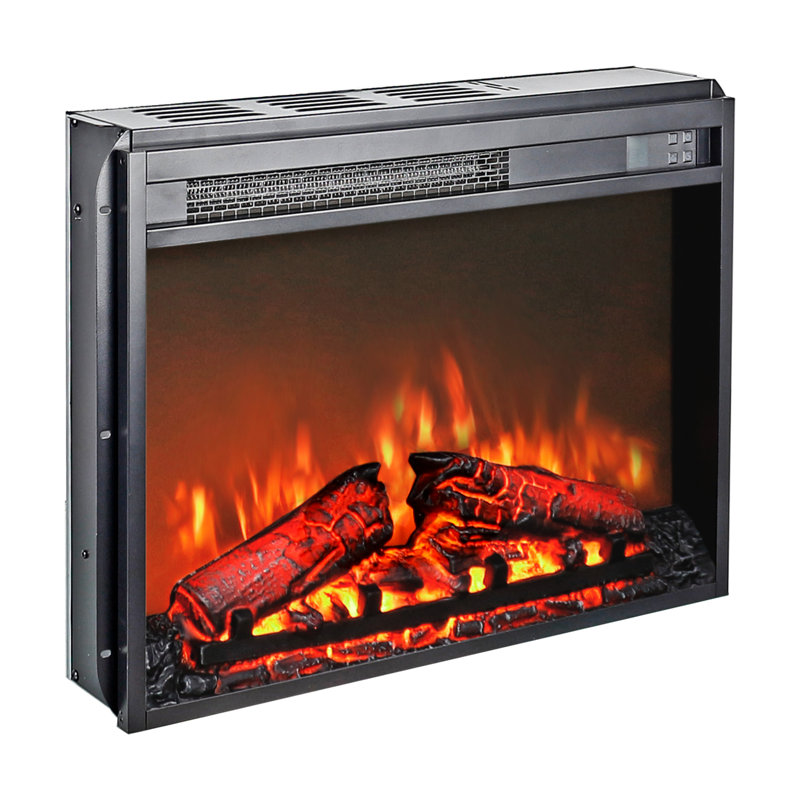 23" Electric Fireplace Insert - Ultra Thin Heater With Log & Fiery Flame. Remote Control, Timer, Overheat Protection. 1400W, 5000 /H, 11 Temp Settings, 4 Adjustable Brightness Settings. For Tv Stand