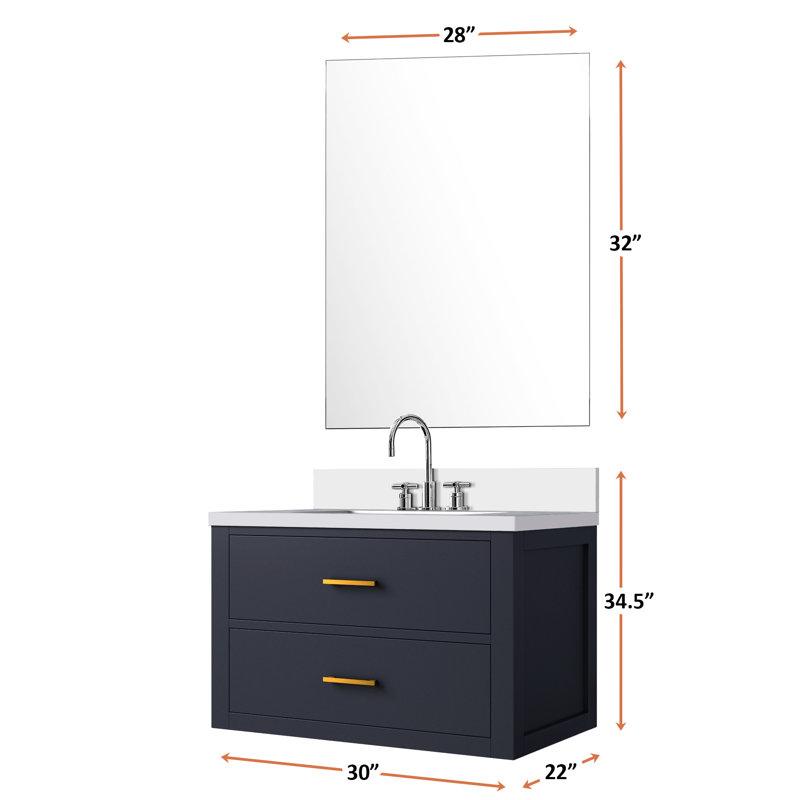Meuble-lavabo pour salle de bain, comptoir en marbre de culture, robinet, meuble-lavabo 28 po à miroir, 28 po, Bleu