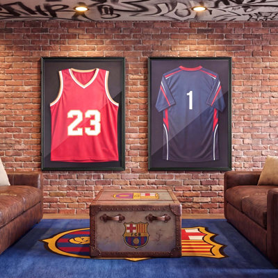 Vitrine à cadre en jersey, 36,4 x 28,3 x 1,5 po, boîte de sport en bois avec 98% de protection contre les rayons UV et cintre, serrure magnétique, pour uniforme de baseball, de basketball, de hockey et de hockey