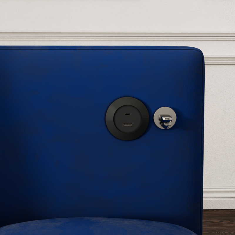 Lit d'invité moderne en velours bleu - dossier réglable de 105 à 180 degrés, conception, support de téléphone pliable pour plus de confort