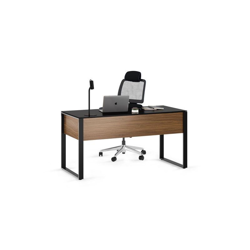Corridor Glass Writing Desk, Natural Walnut