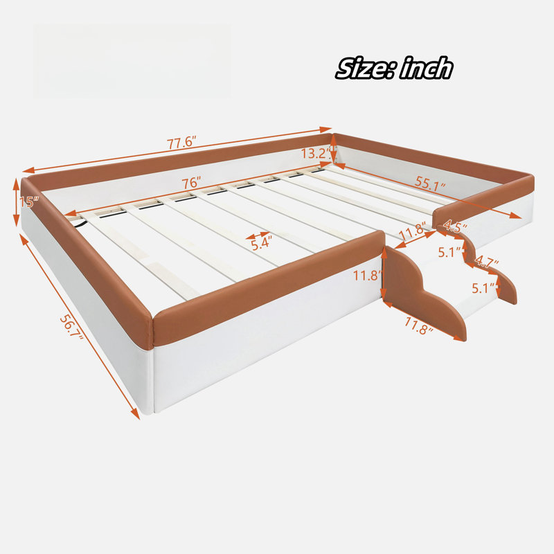 Mishelle Upholstered Daybed with Fence and Stairs, Full / Double