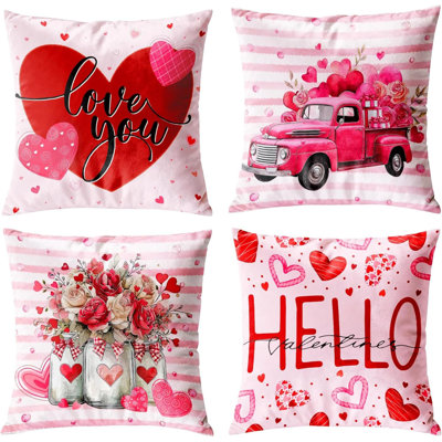 Valentines Day Pillow Covers  Set Of 4 Romantic Throw Pillow Covers Cushion Covers For Sofa Bed Couch Anniversary Wedding Home Decor For Living Room  Plaid Love