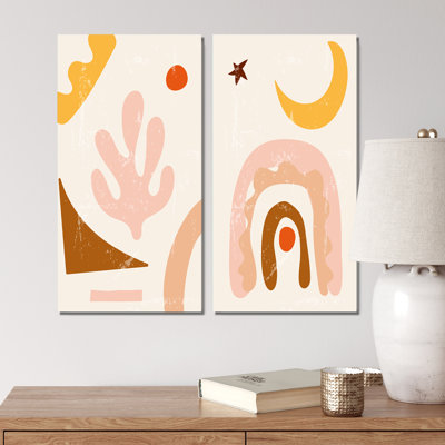 «Retro Sunrise Landscape with Moon III», ensemble de 2 impressions