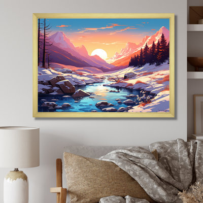 «Winter Mountain Pond Sunset Serenity - Winter Mountains», art mural