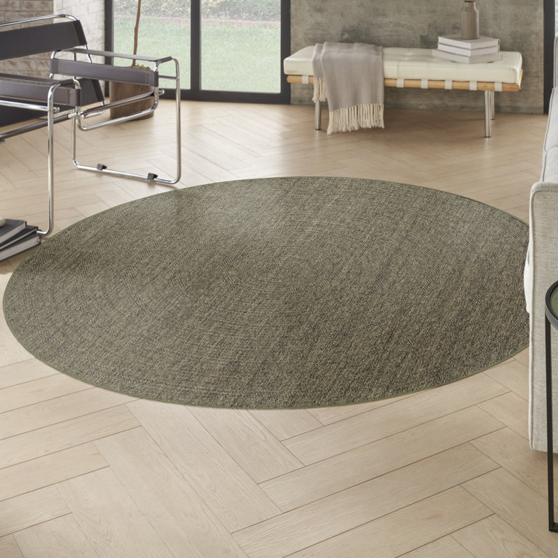 Tapis intérieur / extérieur géométrique Cascio, Olive, Rond 8 pi