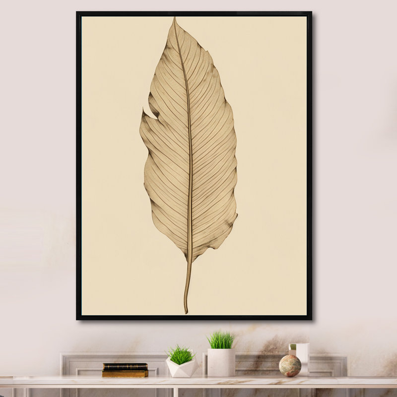 «Minimal Botanicals», feuille de palmier sur fond blanc, H 32 po x l 24 po, Cadre flottant noir