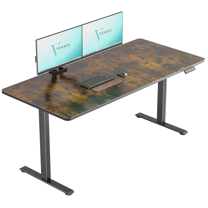 Bureau debout standard à double moteur VVENACE, Brun, H 46,5 po x l 59 po x P 29,53 po, Noir