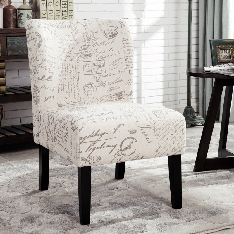 Volia Capa Print Fabric Armless Contemporary Accent Chair, Beige/Taupe Text Polyester Blend