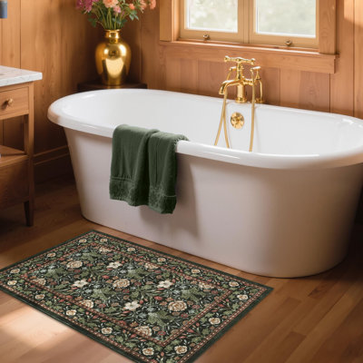 Small Forest Green Entryway Rug, 2X3 Washable Front Door Rug Indoor Entrance Floral Carpet Non-Slip Low Pile Throw Rugs For Kitchen Floor, Powder Room, Entry, Bathroom, Kids Room