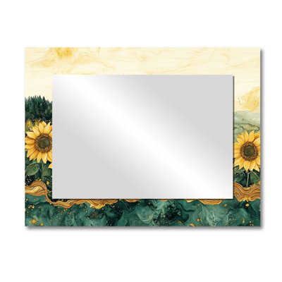 Sunflowers Landscape On A Top Of Emerald River - Traditional Decorative Mirror Wall Art