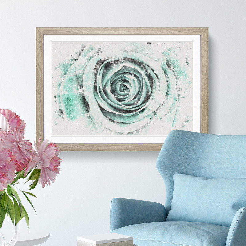 Mint Green Rose - Picture Frame Graphic Art Print, Oak Framed, 62cm H x 87cm W x 2cm D