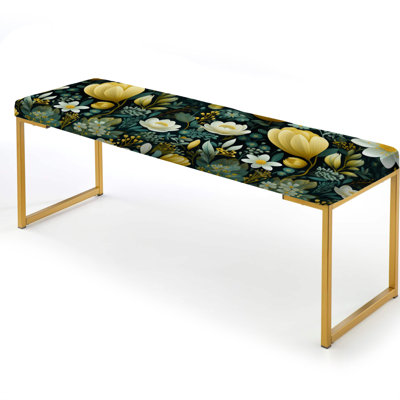  Botanical Upholstered Gold Bench