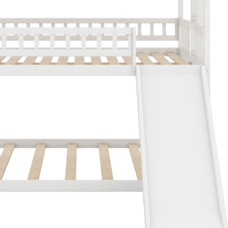Triple Bed With Ladder And Slide,Guardrails, White